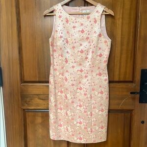 Oscar de la Renta White and Pink Sheath Midi Dress (Oscar by Oscar de la Renta)